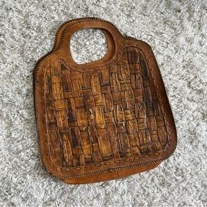 Vintage Brown Woven Leather Flat Bag